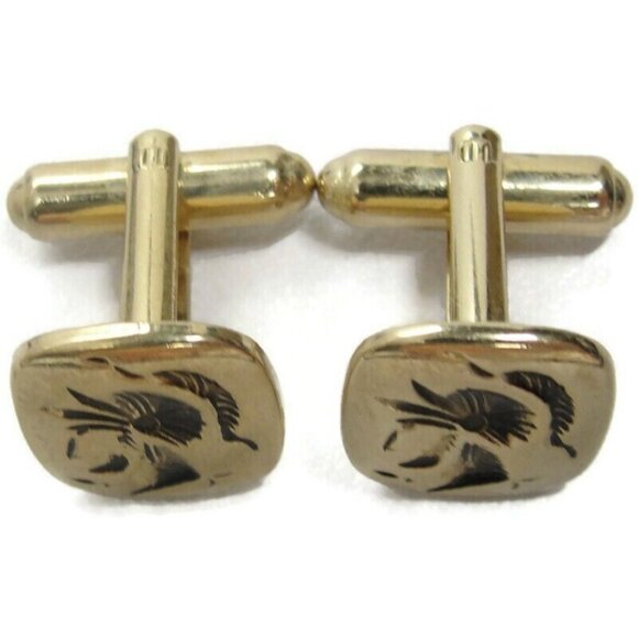 Sarah Coventry Intaglio Style Cufflinks Set Gold Tone Wedding Tux Vintage - Picture 3 of 11